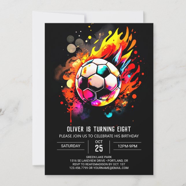 Pastel Sports Watercolor Soccer Birthday Invitation (Front)