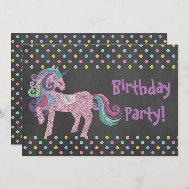 PASTEL SPOT UNICORN BIRTHDAY PARTY CHALKBOARD INVITATION (Front/Back)