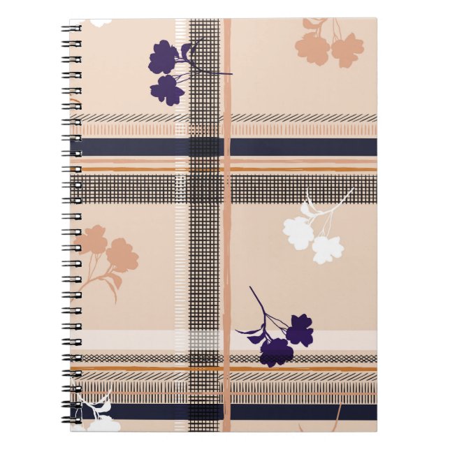 Pastel Spring Branch: Chequered Vintage Grid Notebook (Front)