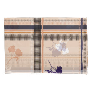 Pastel Spring Branch: Chequered Vintage Grid Pillowcase