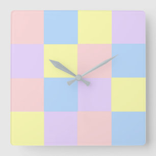Pastel Spring Colour Checkers Square Wall Clock