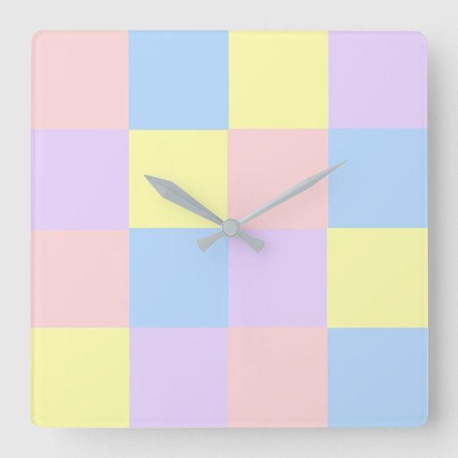 Pastel Spring Colour Checkers Square Wall Clock (Front)