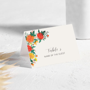 Pastel Spring Dahlia Flowers Wedding Place Card
