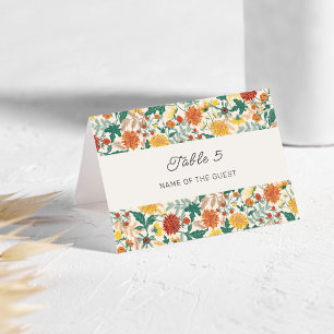 Pastel Spring Dahlia Flowers Wedding Place Card