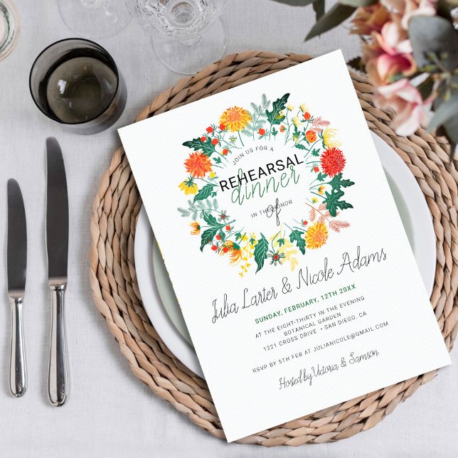 Pastel Spring Dahlia Wildflowers Rehearsal Dinner Invitation (Creator Uploaded)