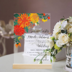 Pastel Spring Dahlia Wildflowers Wreath Wedding Acrylic Invitations