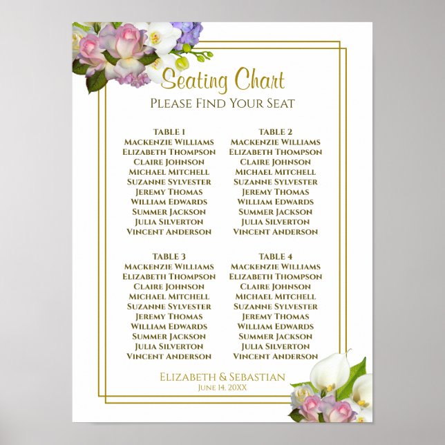 Pastel Spring Floral 4 Table Wedding Seating Chart (Front)