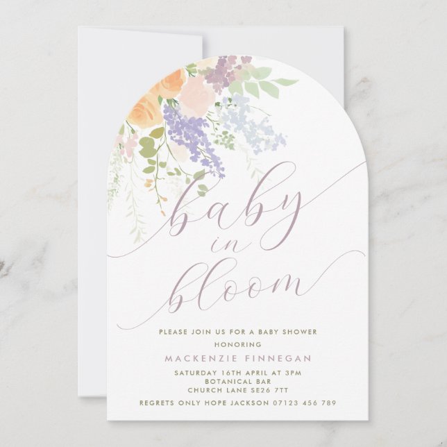 Pastel Spring Floral Arch Baby in Bloom Shower Invitation (Front)