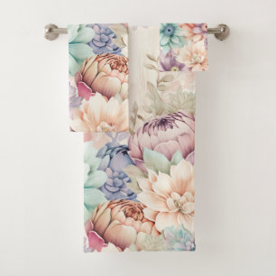 PASTEL SPRING FLORAL BATHROOM TOWEL SET