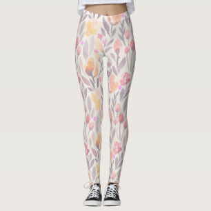Pastel Spring Floral  Design Leggings