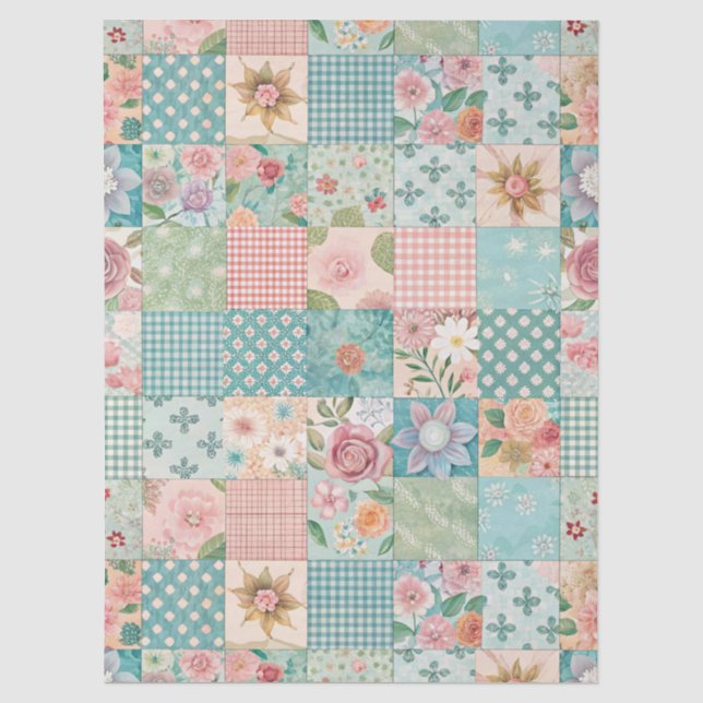 Pastel Spring Floral Patchwork Decoupage Paper (Front)
