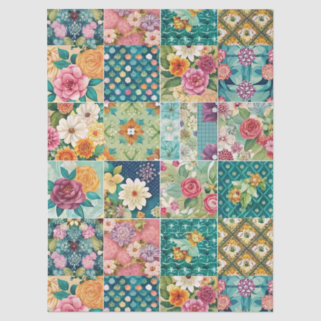 Pastel Spring Floral Patchwork Decoupage Paper (Front)