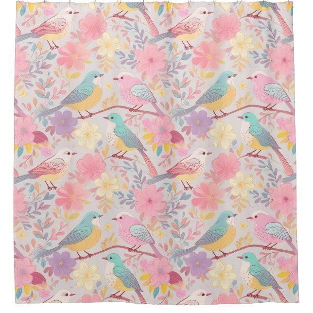 Pastel spring floral pattern 02 shower curtain (Front)
