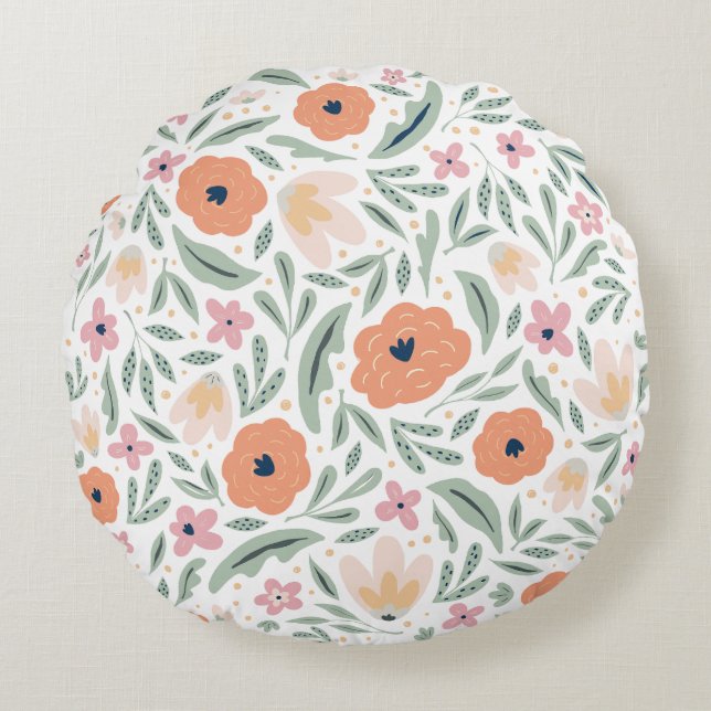Pastel Spring Floral Pattern Round Cushion (Front)