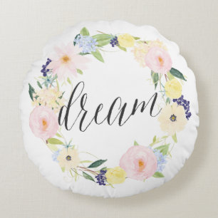 Pastel Spring Floral Wreath Dream Round Pillow