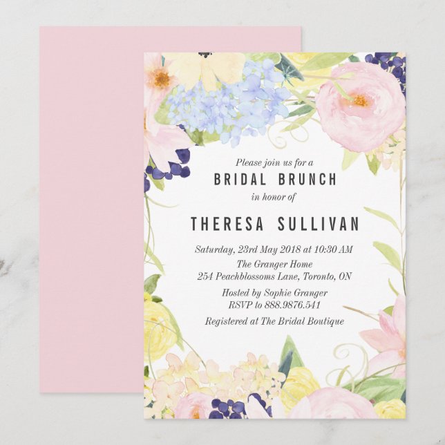 Pastel Spring Flowers Bridal Brunch Invitation (Front/Back)