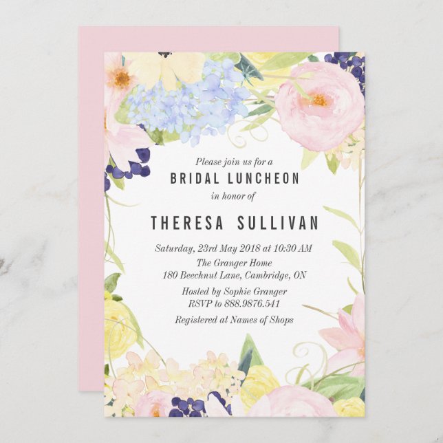 Pastel Spring Flowers Bridal Luncheon Invitation (Front/Back)