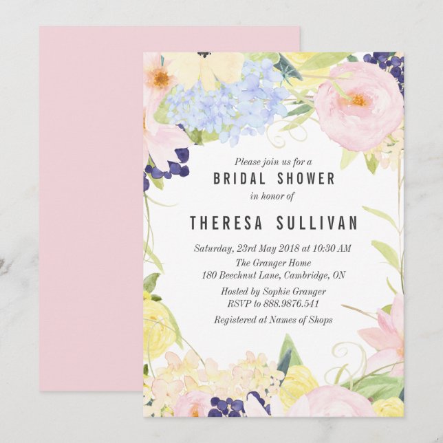 Pastel Spring Flowers Bridal Shower Invitation (Front/Back)