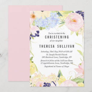 Pastel Spring Flowers Christening Invitation