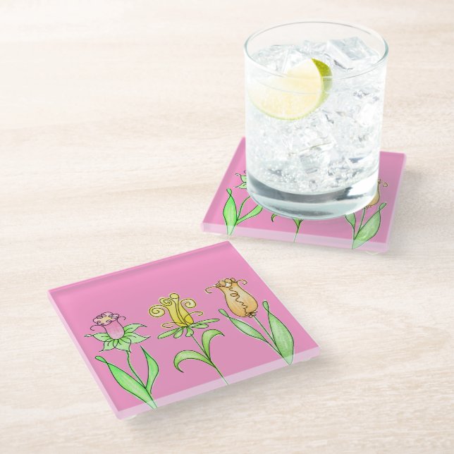 Pastel Spring Flowers Glass Coaster (Angled)
