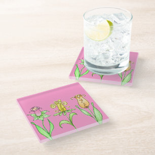 Pastel Spring Flowers Glass Coaster
