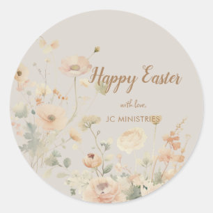 Pastel Spring Flowers Happy Easter Classic Round Sticker