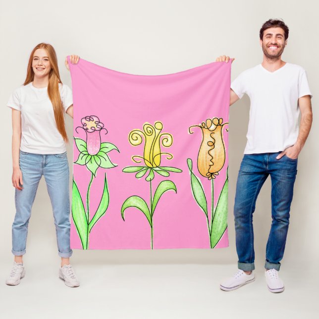 Pastel Spring Flowers Illustration Fleece Blanket (In Situ)