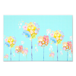 Pastel Spring Flowers on a Pale Aqua Background  Photo Print