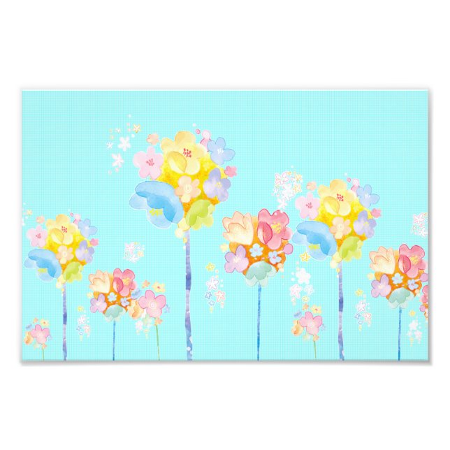 Pastel Spring Flowers on a Pale Aqua Background  Photo Print (Front)