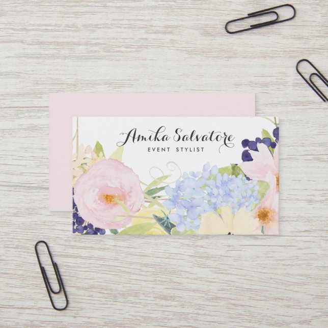 Pastel Spring Flowers Personalised Business Card (Front/Back In Situ)