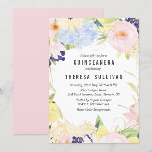 Pastel Spring Flowers Quinceañera Invitation