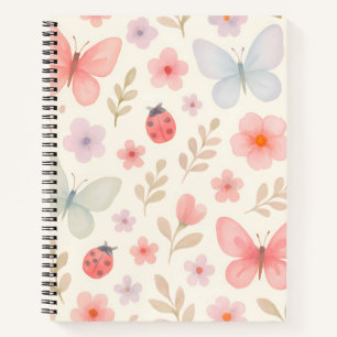 Pastel Spring Garden Pattern – Butterflies, Ladybu Notebook