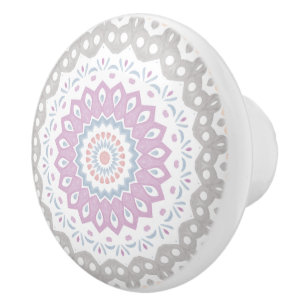 Pastel Spring Mandala Pattern in Soft Symmetry Ceramic Knob