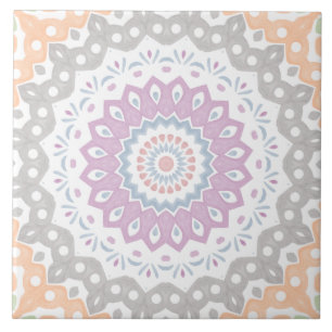 Pastel Spring Mandala Pattern in Soft Symmetry Tile