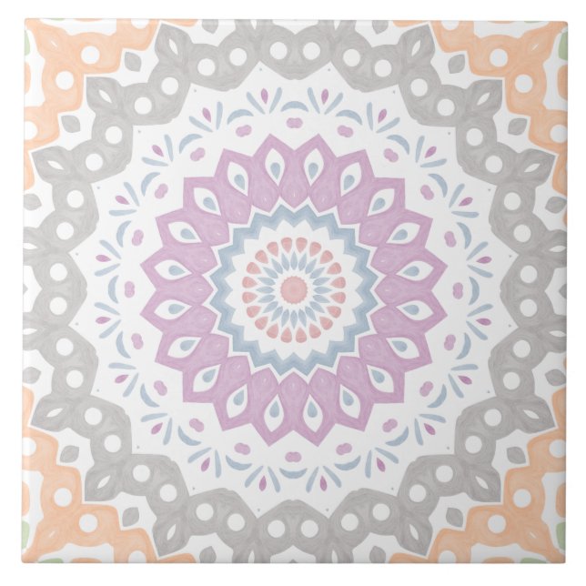 Pastel Spring Mandala Pattern in Soft Symmetry Tile (Front)