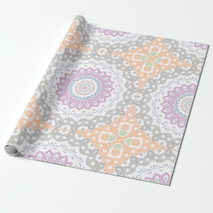 Pastel Spring Mandala Pattern in Soft Symmetry Wrapping Paper