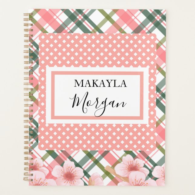Pastel Spring Plaid Personalised Planner  (Front)