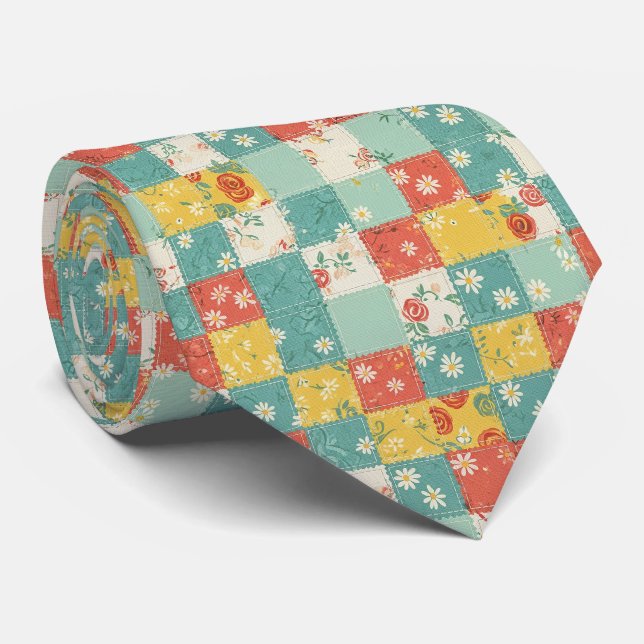 Pastel Spring Rose Pattern Tie (Rolled)