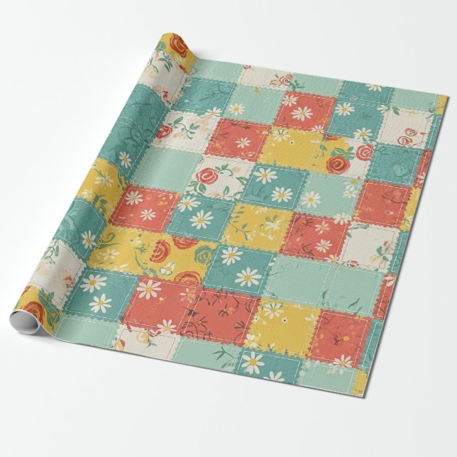 Pastel Spring Rose Pattern Wrapping Paper (Unrolled)