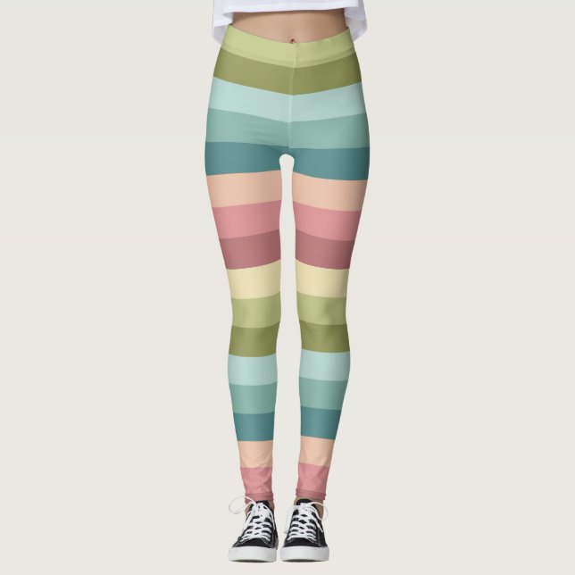 Pastel spring stripes colourful pattern leggings (Front)