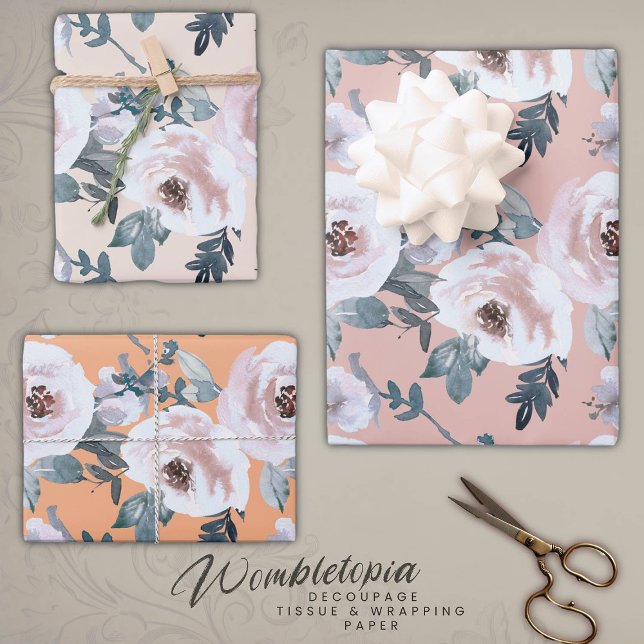 Pastel Spring Watercolor Floral Roses Wrapping Paper Sheet (Creator Uploaded)
