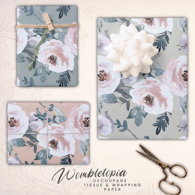 Pastel Spring Watercolor Floral Roses Wrapping Paper Sheet (Creator Uploaded)