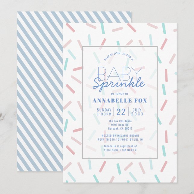 Pastel Sprinkles Blue Baby Sprinkle Shower Invitat Invitation (Front/Back)