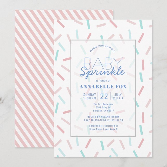 Pastel Sprinkles Girl Baby Sprinkle Shower Invitation (Front/Back)