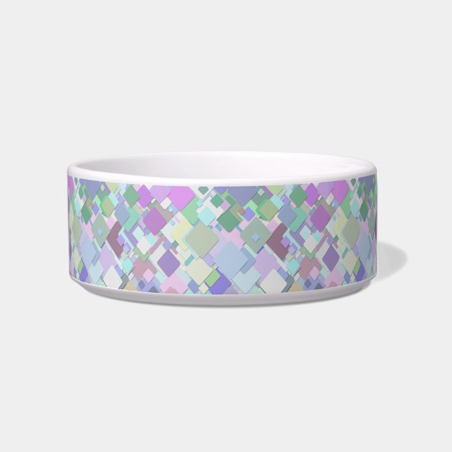 pastel squares cat food bowl  (Front)