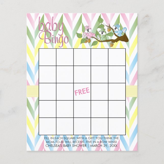 Pastel Squirrel Baby Girl Shower - Bingo (Front)