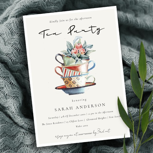 Pastel Stacked Cups Afternoon Tea Party Invite (Creator Uploaded)