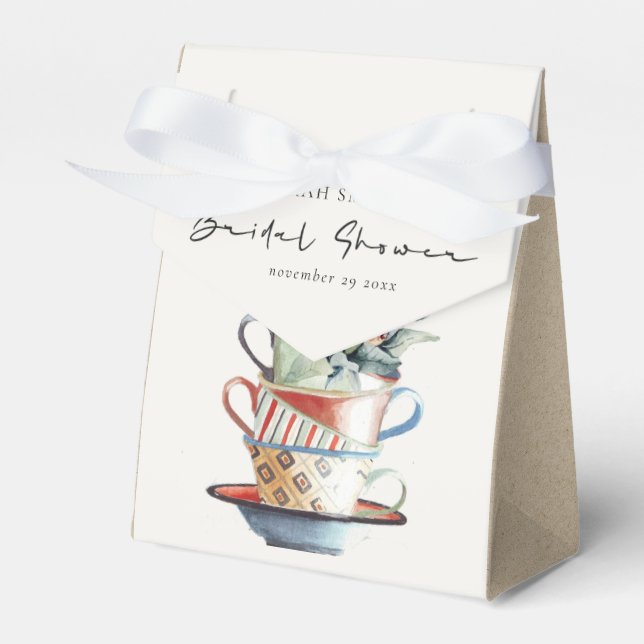 Pastel Stacked Cups Floral Bridal Shower Tea Party Favour Box (Front Side)