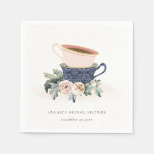 Pastel Stacked Cups Floral Bridal Shower Tea Party Napkin