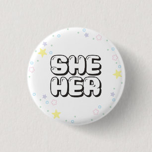 Pastel Star Confetti She/Her Pronouns  3 Cm Round Badge